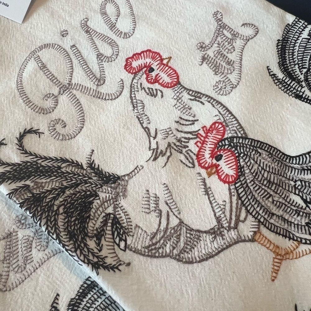 Rise & Shine embroidered white kitchen towels (2) - Picture 3 of 5